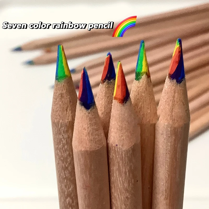 Crayons en bois à proximité pour adultes, manuel spécial bricolage, 7 couleurs, arc-en-ciel nickel é, dessin d'art, coloriage, croquis