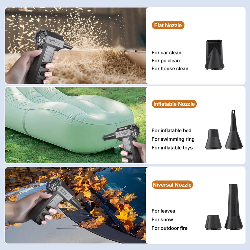 أداة تنظيف منفاخ توربو مروحة نفاثة تهب الثلج 5 فوهات مخرج منفضة هواء كهربائية مروحة سيارة 130000 دورة في الدقيقة شحن محمول من النوع C #3