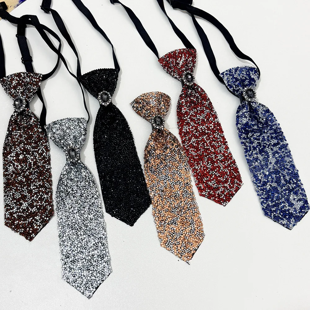 Retro Rhinestone Neck Tie Party Show Host Stage Sparkly Crystal Shirt Collar Tie Unisex Luxulry Jewelry Accessory