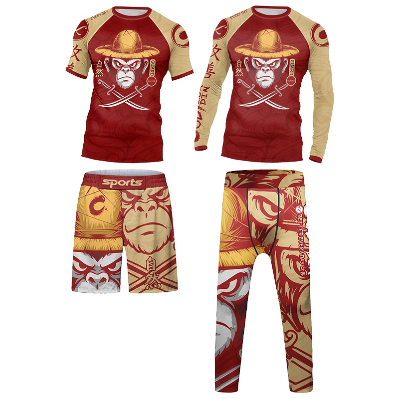 

Children Gold MMA Tshirt +Pant Tracksuit Kid Jiu Jitsu BJJ Rashguard Sets 4 Pieces Sportsuit For Figting Grappling Boxing Wear