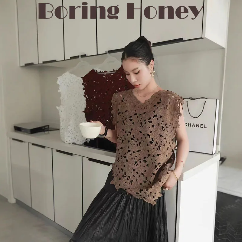 

Boring Honey Korean Design Advanced Sense Hollow Top Women Irregular Vest Summer Loose Solid Color Stacked Sleeveless Vest Tops