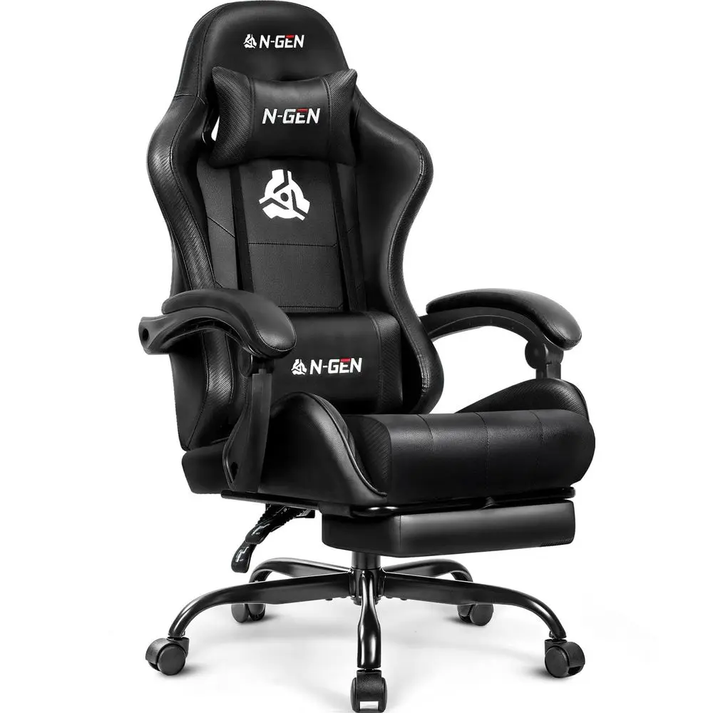 

GAMING Video Gaming Chair with Footrest Lumbar Support for Home Office High Back Recliner Height Adjustable Ergonomic Comfy Lea