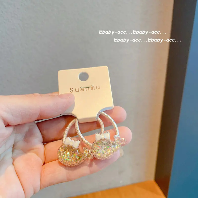 2 шт., белые прозрачные блестящие кролики, милые эластичные ленты для волос для девочек, аксессуары для волос, детские резинки для волос, детские головные уборы