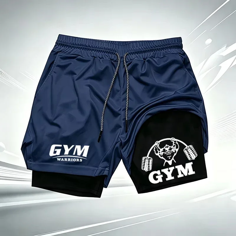 GYM Printed Shorts Men's 2-in-1 Quick Drying Breathable Running Training Shorts Leisure Sports Fitness Outdoor
