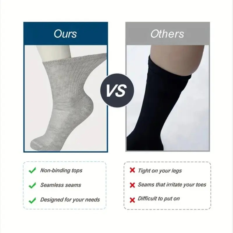 Diabetic Crew Socks Non-Binding Loose Fit For Women & Men Soft Cushioned Sole Moisture Wicking