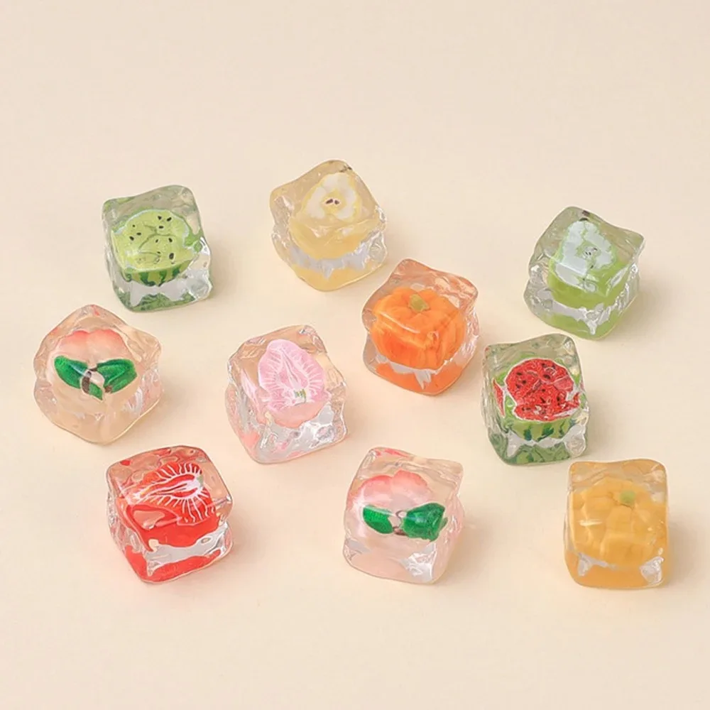 10Pcs Flat‑Back Resin Cabochons Fruit Ice Cubes Miniature Series for DIY Hairpin Scrapbooking Home Decor