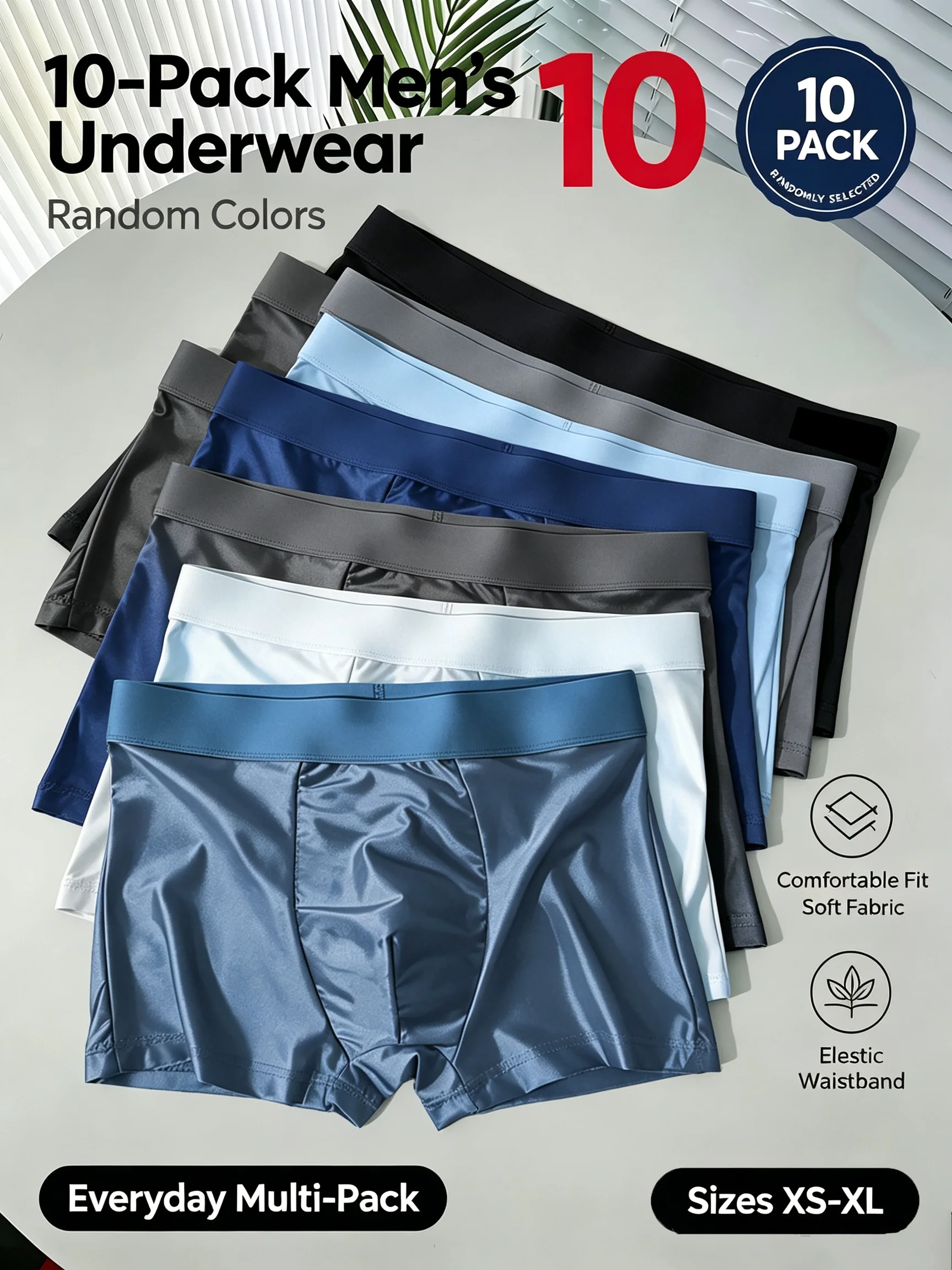 10PCS Set of Men Glossy Silky Flat Corner Underwear with Random 10 Color Set Supporting Contour Cool and Comfortable Underwear