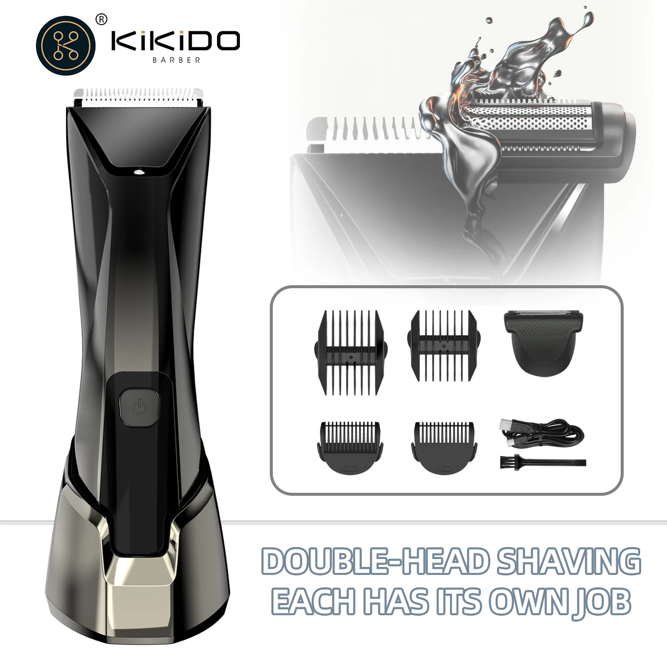 KIKIDO Full Body Hair Trimmer Electric Hair Clipper Type-c Rechargeable Hair Shaver Machine IPX7 Waterproof 6500rpm KK-6010B