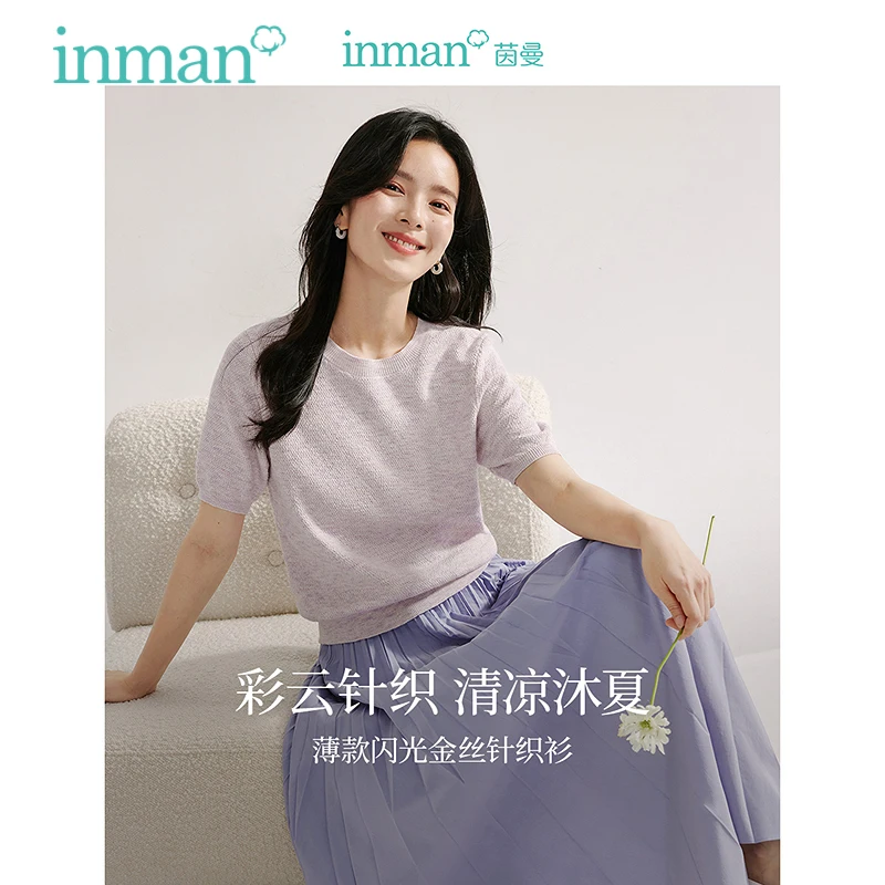 

INMAN Crew-neck style Women's Knitwear 2024 Fall Female new short-sleeved Well-fitting Pullover Women Top