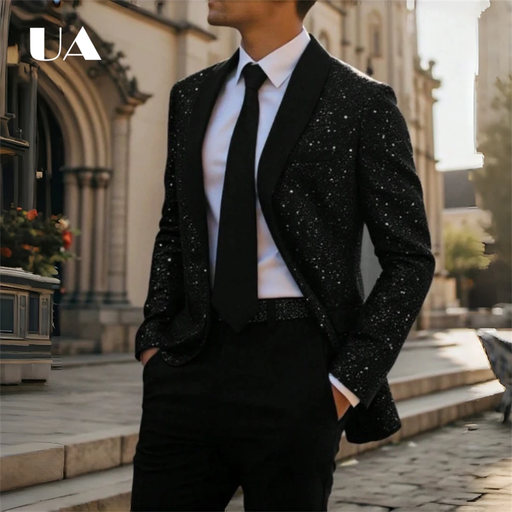 Men's Black Sparkle Tuxedo Jacket Shawl Lapel Glitter Blazer Slim Fit Party Prom Wedding Dinner Clubwear Trendy Formal Suit