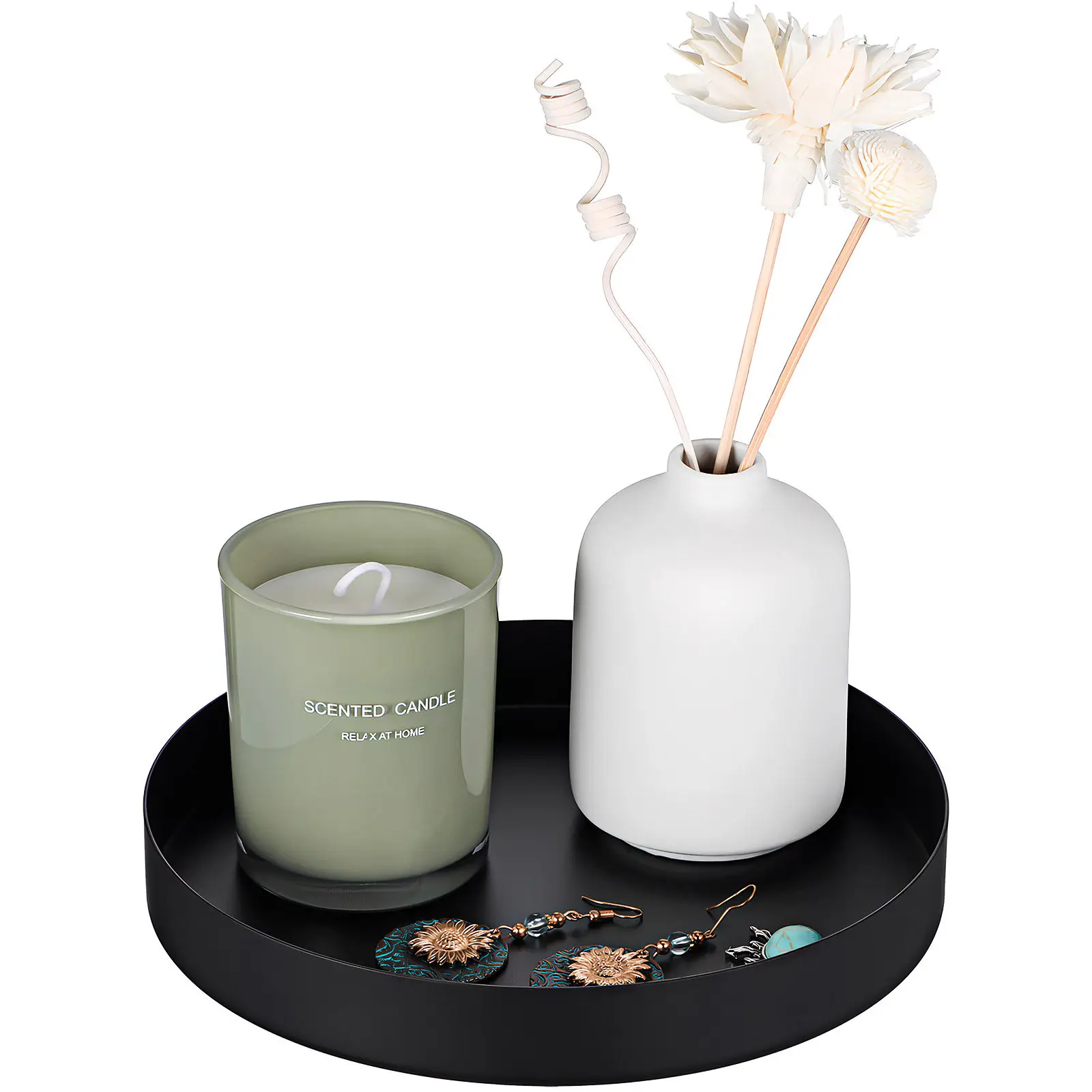 

Черный металлический круглый поднос из нержавеющей стали, многофункциональный, для чая, декоративный, для хранения, для дома