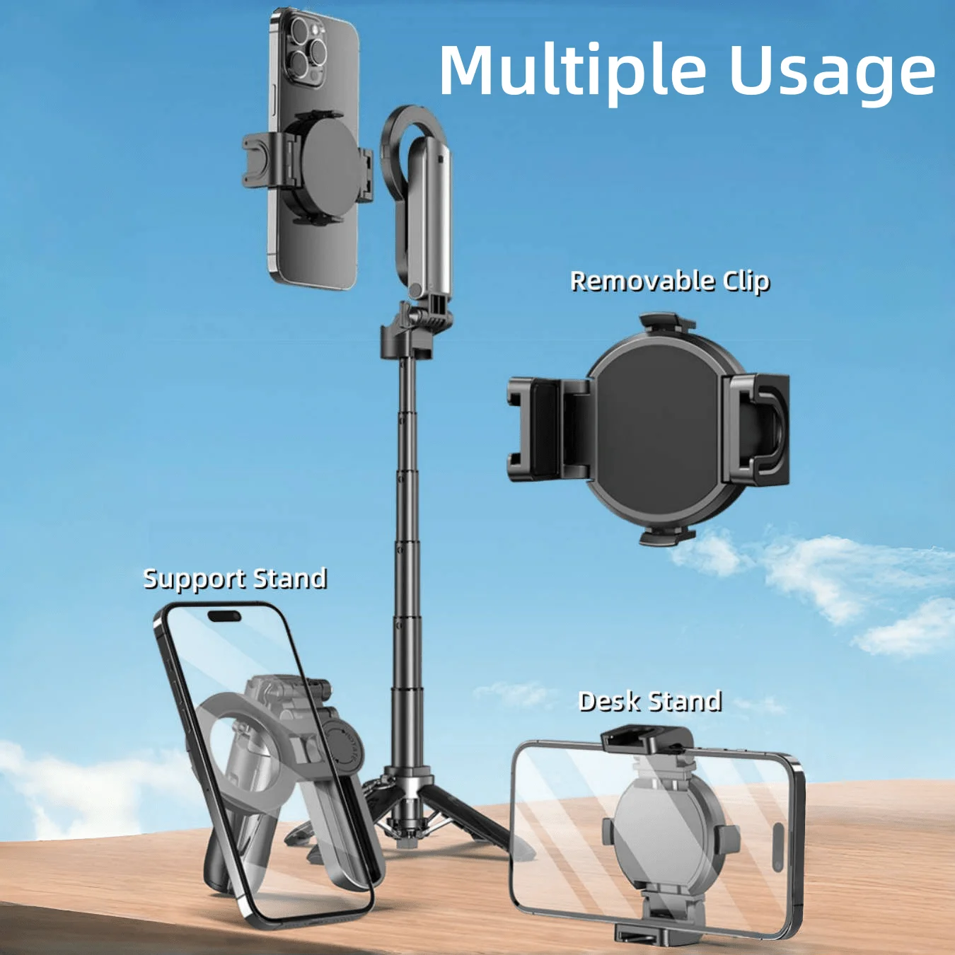 P15MiNi-C Upgraded Magnetic Selfie Stick Type-C Rechargeable Wireless Remote Controller 360° Rotation for Travel/ Live Streaming