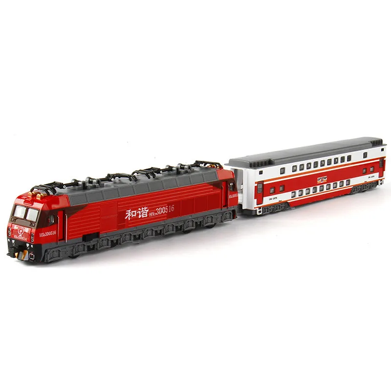 1:87 alloy double deck passenger train model, sound and light back simulation train model,transport train toys,wholesale