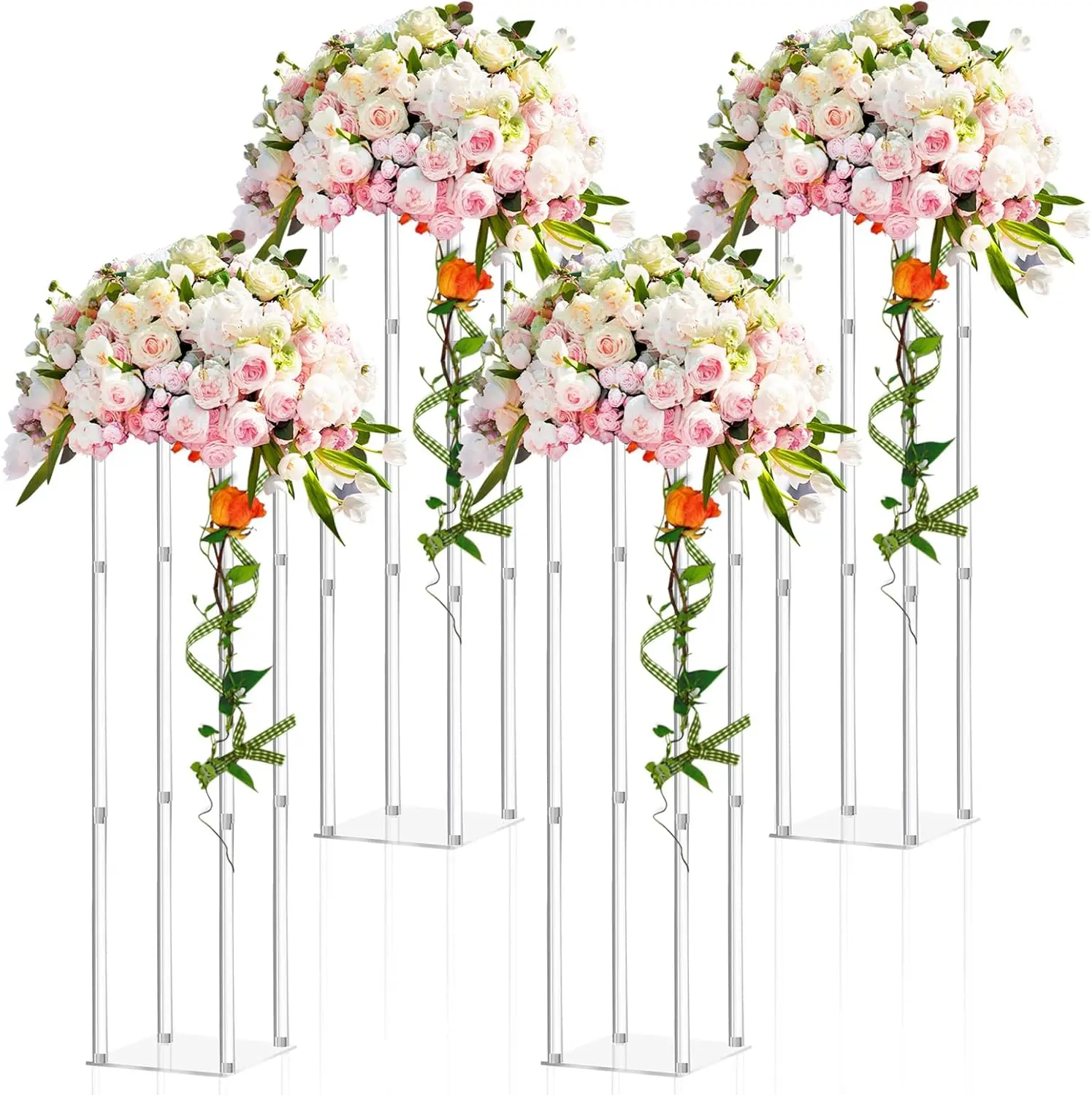 

4 Pieces Tall Acrylic Vase Wedding Centerpieces Clear Flower Stand Column Geometric Floral Vase Elegant Display Holder (35 Inch)