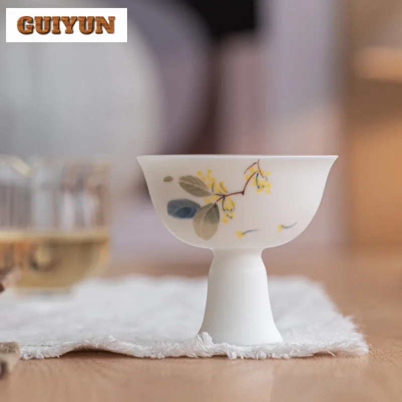 

2pc/lot Hand-painted Osmanthus High Foot Teacup Retro Tea Bowl Jug Tea-tasting Fragrance Cup Chazhan Master Cups Drinkware 70ml