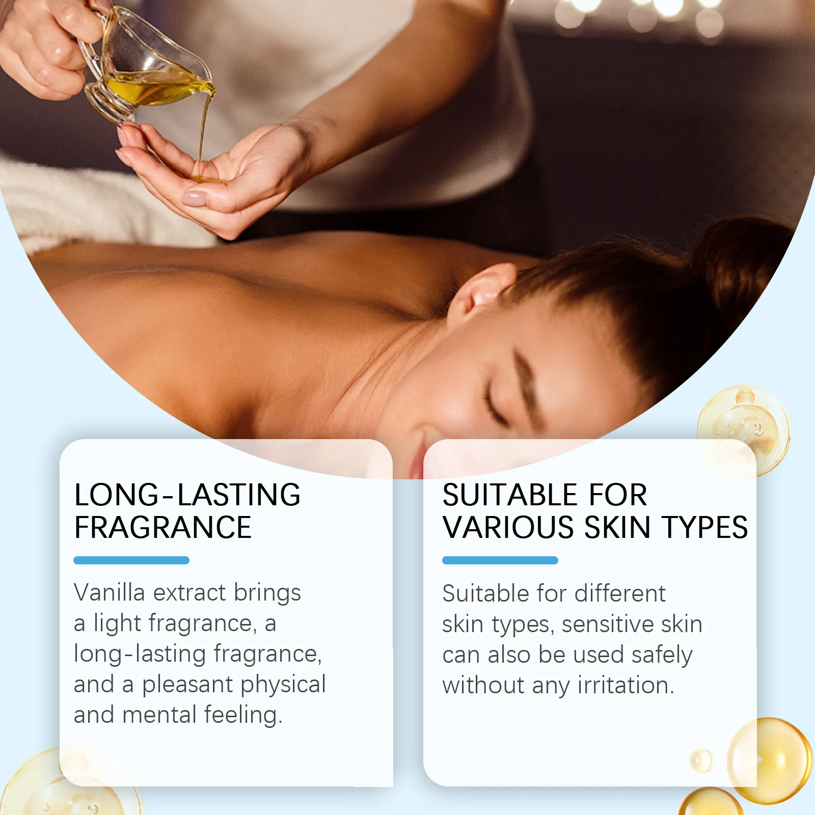 Vanilla Body Massage Oil Glowing Smoothing Moisturizing Nourishing Relieve Stress Muscle Relaxing Body Spa Plant Essential Oil