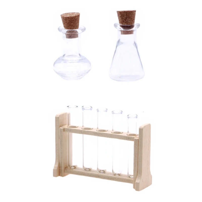 1:6/1:12 دمية مدرسة المشهد مصغرة مختبر أداة قياس كأس اختبار أنبوب رف مجموعة الكيمياء لعبة بيت الدمية اكسسوارات