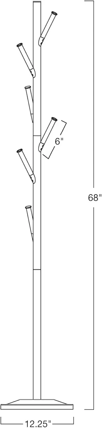 Addison 68" Modern 6 Hook Free Standing Metal Coat Rack, Weighted Base, Cool Brass Finish