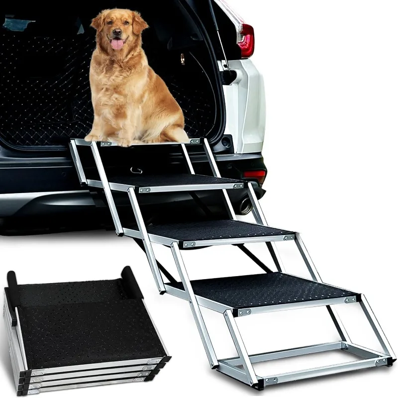 

Dog Car Ramp Extra Wide Dog Stairs for Large Dogs, Foldable Aluminum Pet Steps, Dog Ramp Stairs with Non-Slip