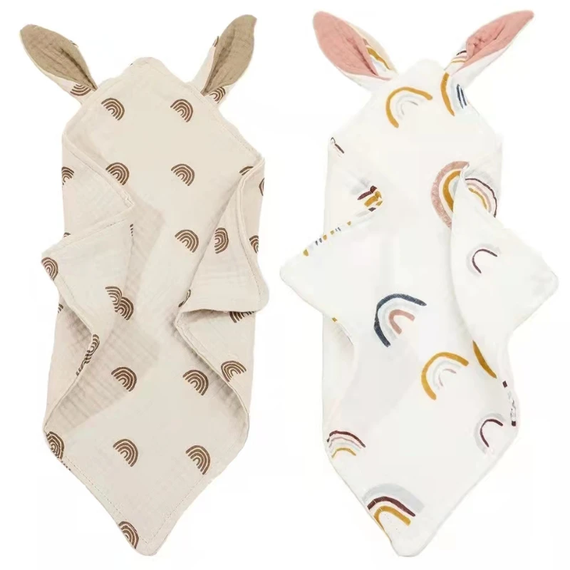 Baby Burp Clothes Double Layer Cotton Muslin Cute Rabbit Ears Newborn Square Towel Soft Comforter Sleeping Blanket Infant Towels