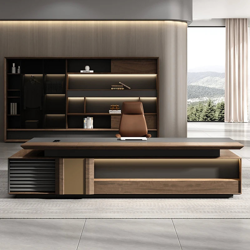 Foshan Furniture , Luxurious Elegant Office Desk And Chair Set, Simple Modern Manager CEO Executive Des