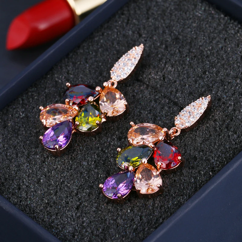 SUGO Classic Hot Sale Multicolor Water Drop with Micro-set Zircon Earrings for Charming Women Beautiful Valentine\'s Day Present