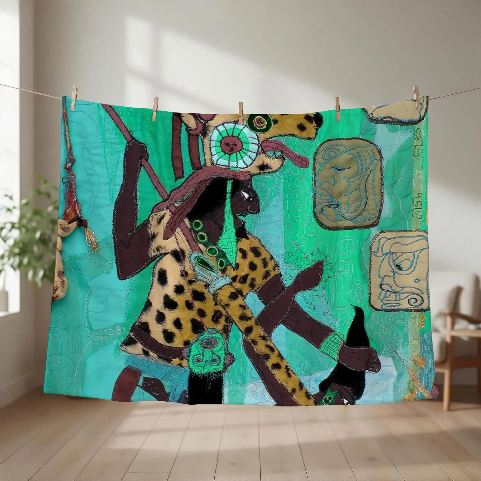 Mayan.Maya wall Panel. Aztec Throw Blanket couch cozy soft plush fuzzy picnic outdoor blanket