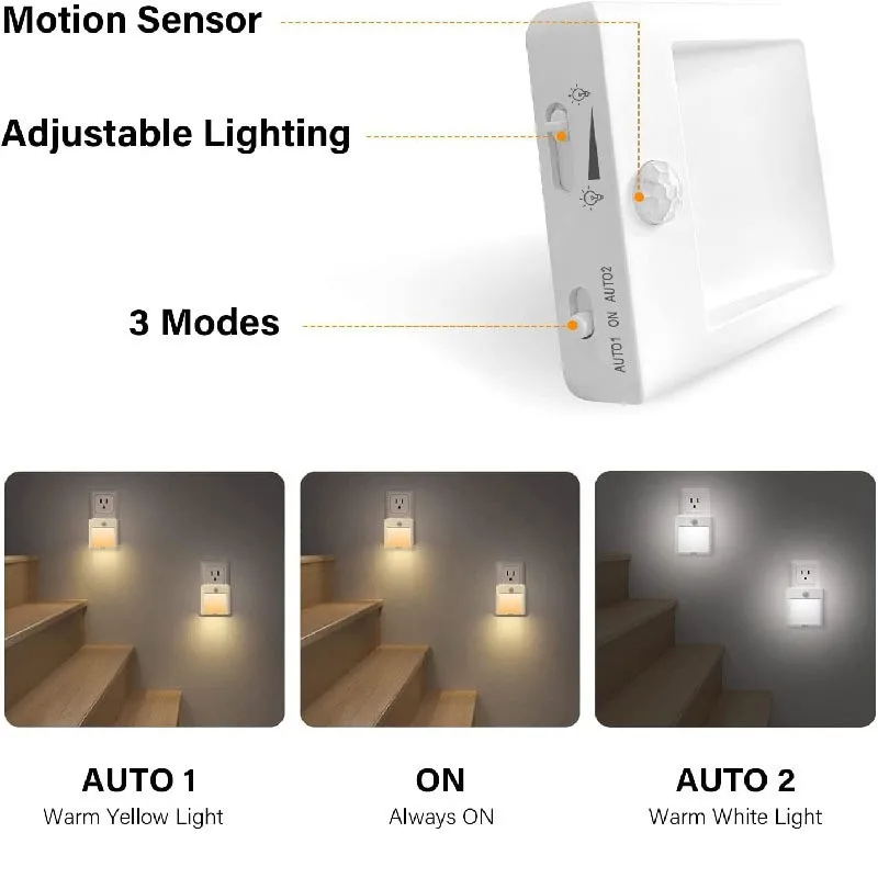 

HoneyFly Motion Sensor LED Nightlight 110-220V 0.9W Adjustable Brightness Timing Smart ON/OFF Corridor Light EU UK US AU Plug