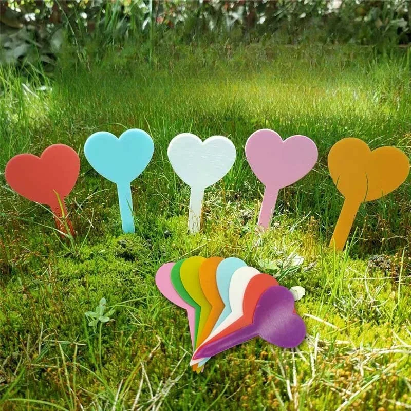 30Pcs Heart Shaped Plant Labels Random Color Sunproof Succulent Markers Insert Type Flower Tags Garden Sign Decor