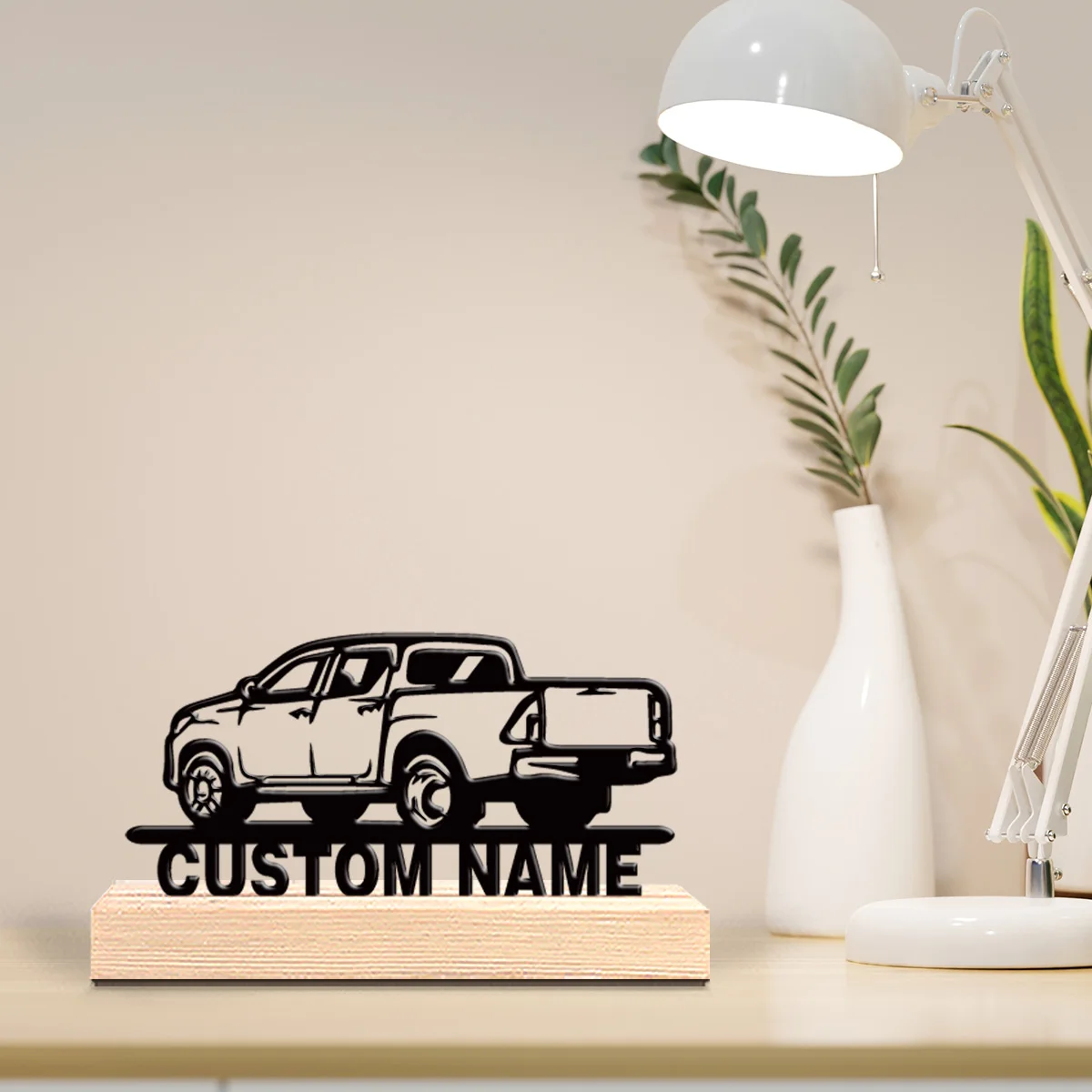 1pc Stylish Personalized Custom Pickup truck Metal Art With Wooden Base Tabletop Decoration Farmhouse Garden Decor with Wooden
