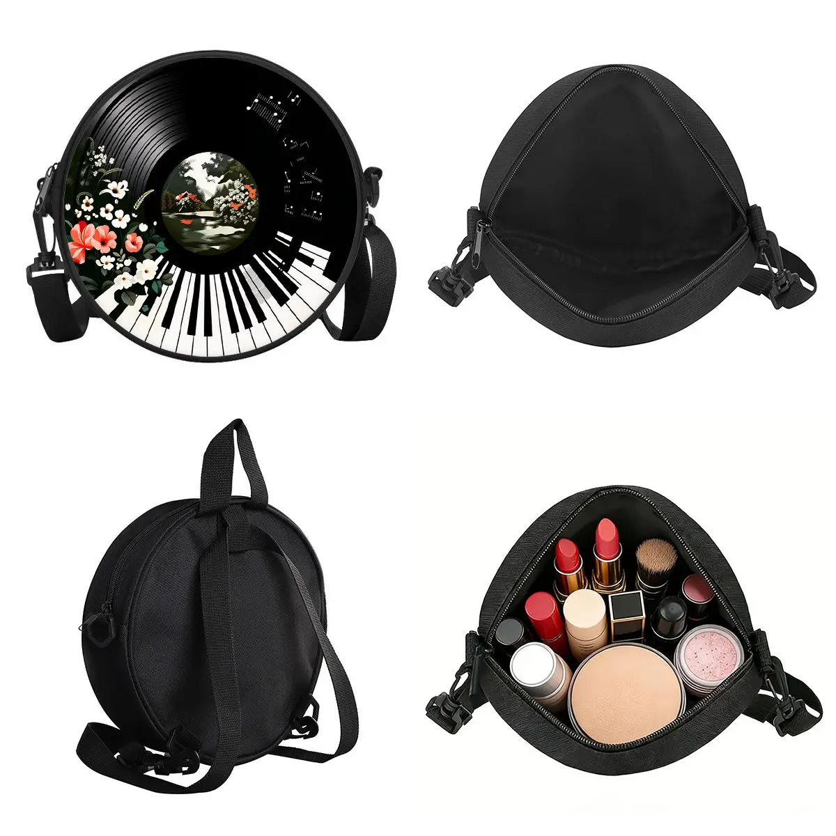 Record Print Round Shoulder Bag Casual Messenger Bag for Woman Best Gifts 2D Flat Casual Daily Crossbody Bag view 4