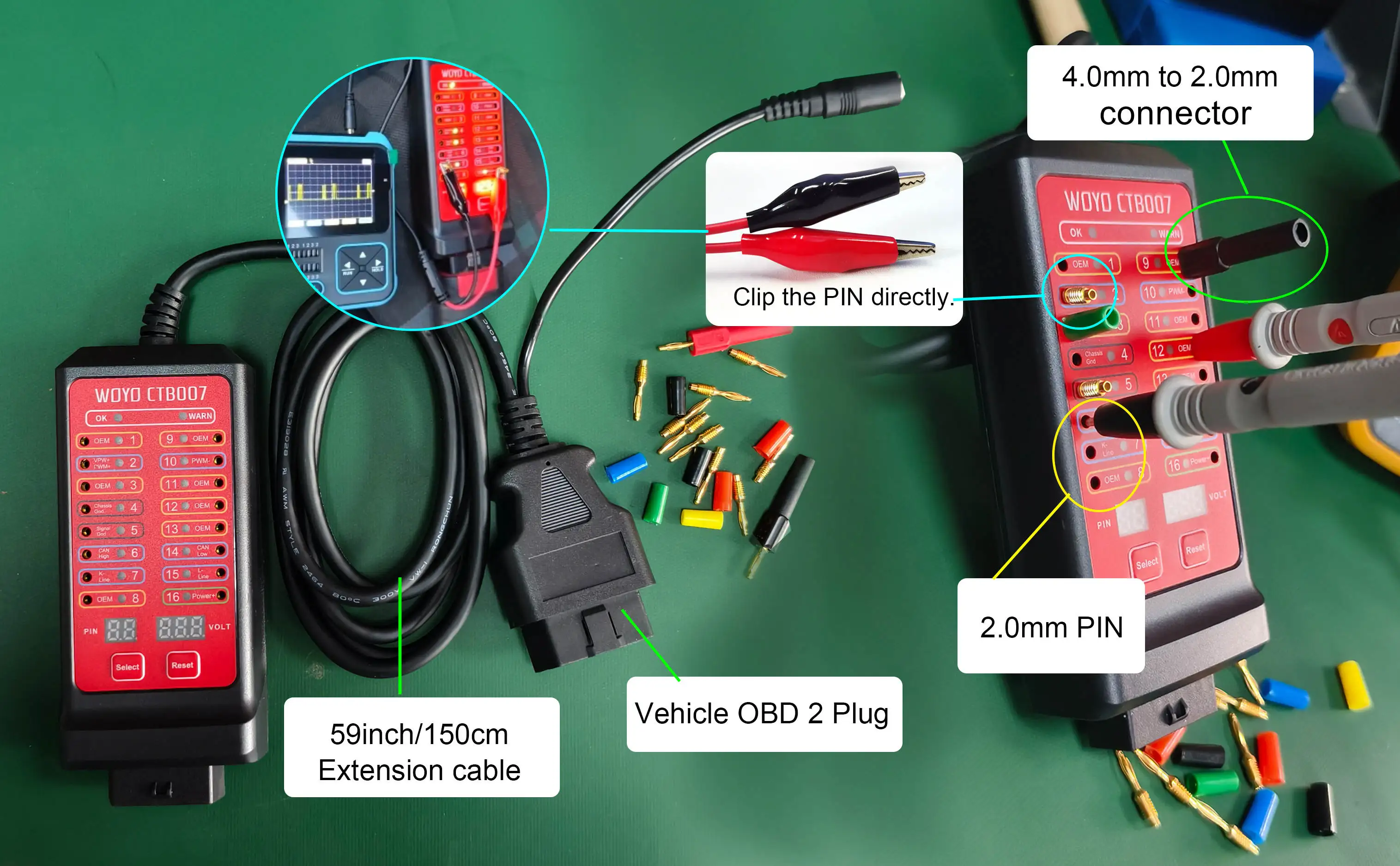 WOYO CTB007 Auto OBD2 diagnosegerät für alle fahrzeuge OBD16-poligen digitalen Spannungs tester obd-ii diagnosewerkzeuge Breakout Box mit 29,5 Zoll/59 Zoll obdii Verlängerung kabel – Detail 5