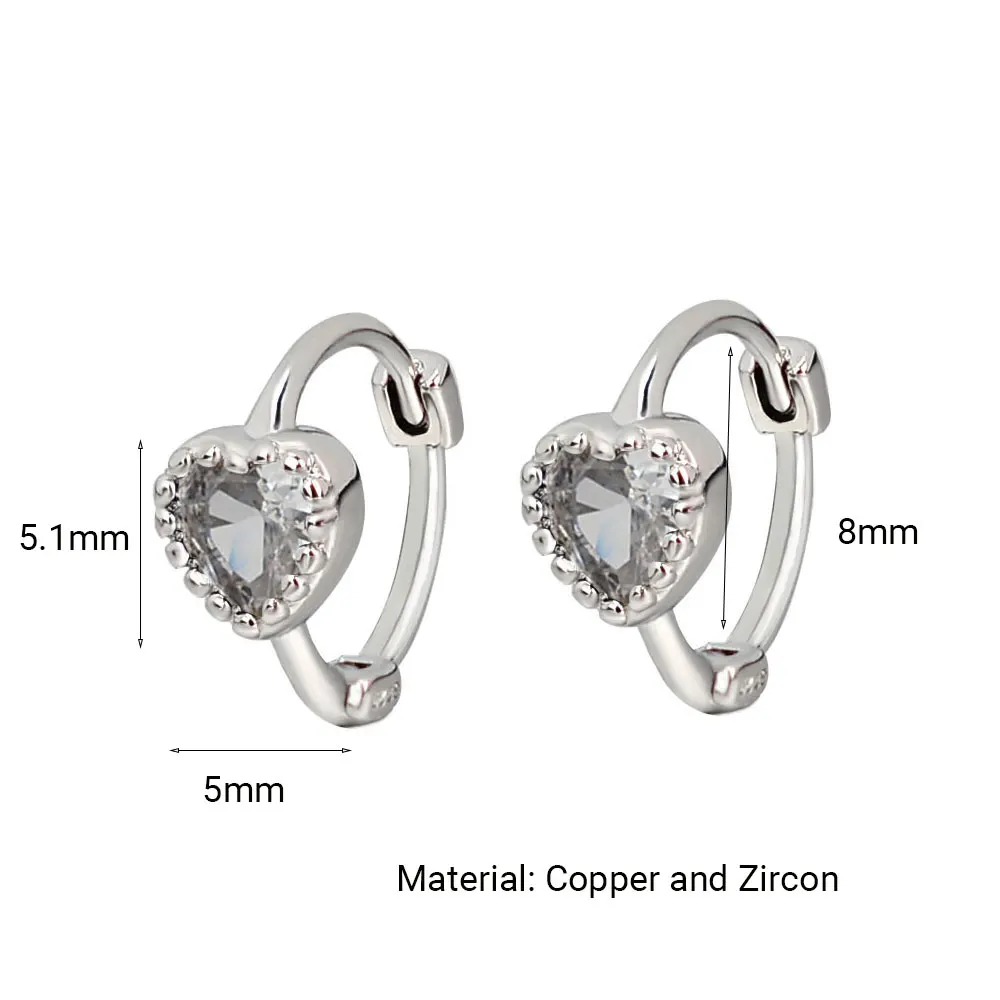 Huggies Earrings Purple white Green Blue Red Square Heart Silver Color Small Hoop Earrings for Women Girls Wedding Jewelry