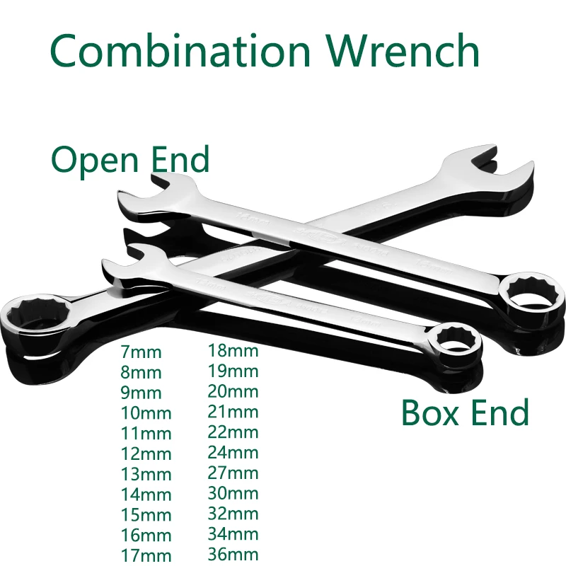 Combination Wrench 7mm~36mm Open End Wrench Box End Wrench Carbon Steel Matte Industrial Grade Double End Wrench Auto Repair