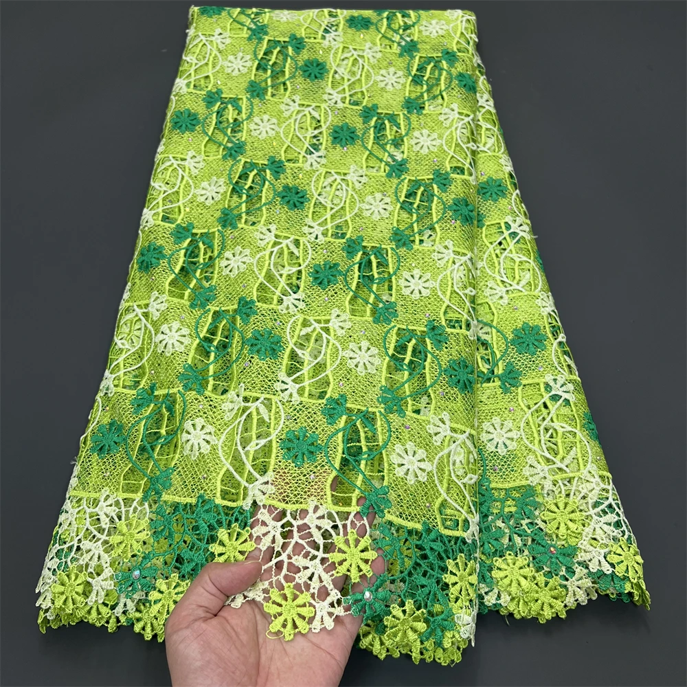 2024 High Quality African Guipure Cord Lace Fabric Nigerian Stones Water Soluble Lace Fabric For Sewing Women Dresses