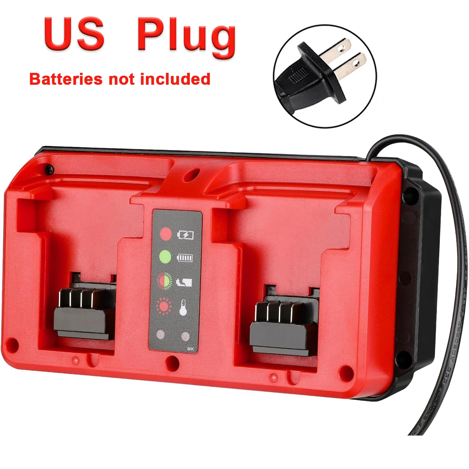 Dual-Port-Schnellladegerät für Milwaukee 14,4V-18V Akkus, intelligentes sequenzielles Laden, LED-Anzeige, Wandmontage – Detail 5
