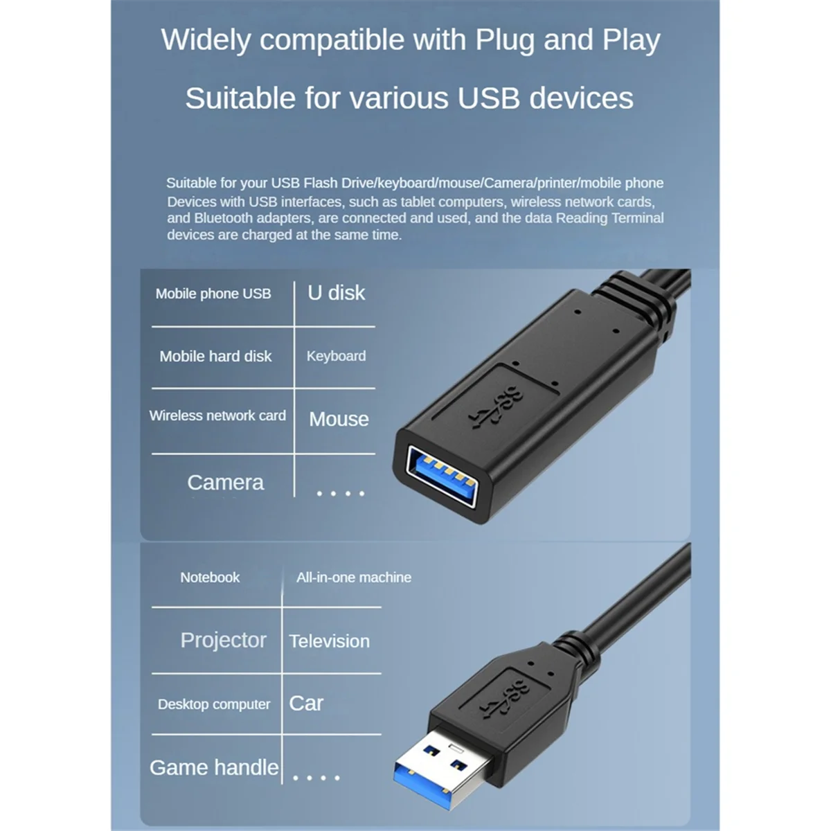A26P Przedłużacz USB 3.0 męski na żeński Aktywny przedłużacz USB Repeater ze wzmacniaczem sygnału 49,2 stopy/15 metrów