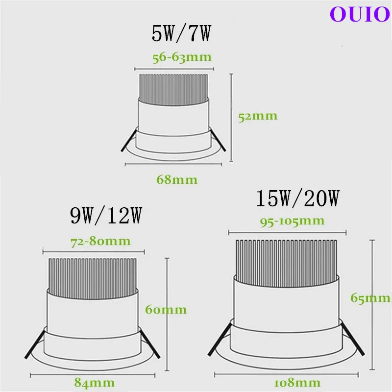 Super Bright wpuszczane ściemnialne oprawy LED 5W 7W 9W 12W 15W 20W COB obrotowe lampy punktowe sufitowe AC85 ~ 265V lampy W tle