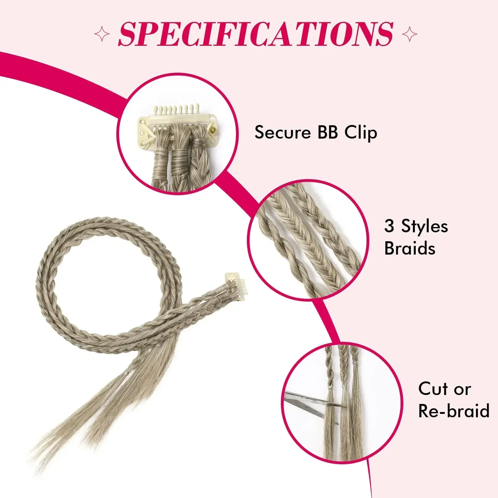 Extensions de cheveux synthétiques longs bouclés pour femmes, pince à griffes torsadées, tresses naturelles, 22 amaran, degré de chaleur, utilisation 03