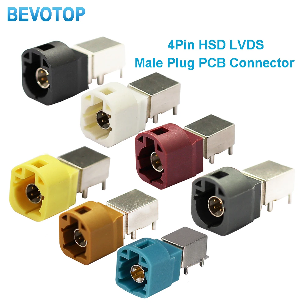 10Pcs/Lot HSD LVDS 4 Pin Code A/B/C/D/G/J/K/Z 90 Degree Male Connector PCB Mount Car Camera Display Satellite Radio Adapter