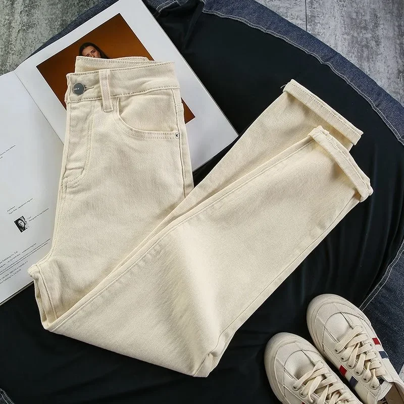 2021 New Women's Straight-Leg Slimming Jeans High-Waisted Korean Style Versatile Harajuku Trousers Fashionable Cracker Khaki