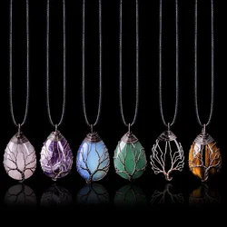 Tree of Life 7 Chakra Natural Gemstone Necklace Crystal Energy Healing Handmade Pendant Necklace Yoga Jewelry Vintage For WoMen