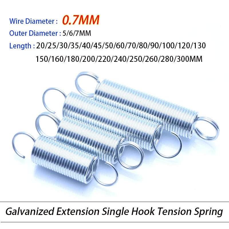 

Wire Dia 0.7MM Outer Dia 5/6/7MM L:20~314MM Galvanized Extension Tension Single Hook Spring S Hook Expansion Pullback Springs ﻿