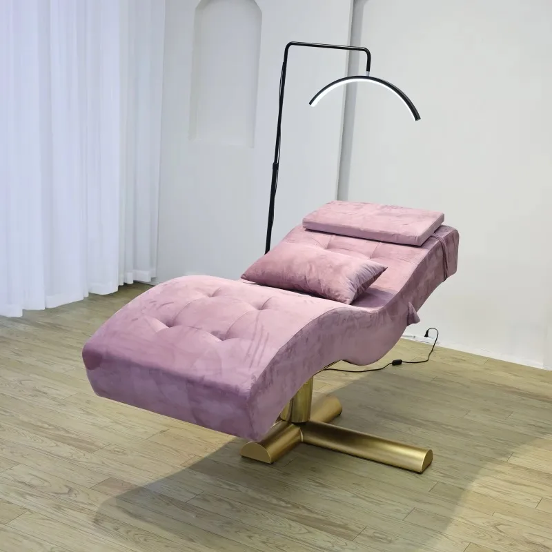 Adjustable Lifting Velvet Synthetic Leather pink Eyelash Bed Electric Beauty Salon Bed Aesthetic Chair