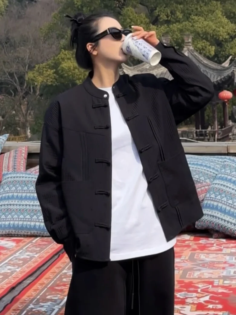 قميص جديد على الطراز الصيني بياقة واقفة للرجال والنساء موضة الربيع ريترو يناسب جميع الملابس الخارجية للأعمال الرجل البوليستر ...