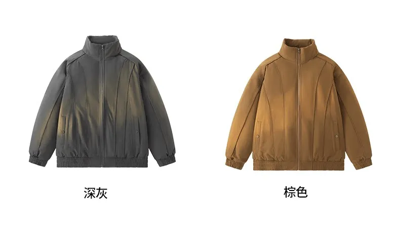 DUKEEN Men's Winter Padded Bomber Jacket Stand Collar Windproof Casual Coat Loose Fit Warm Streetwear Jacket