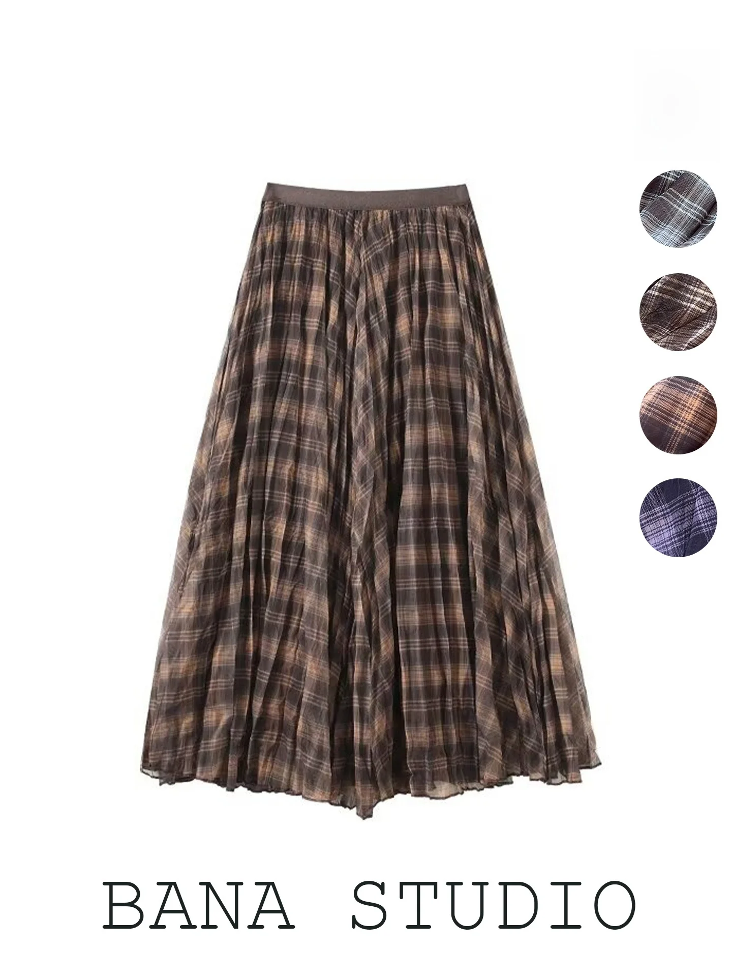 

BANA Autumn New Vintage Plaid Me Skirt Irregular Hem A-Line Midi Skirt Women's High Waist Pleated Skirt Ci Commute