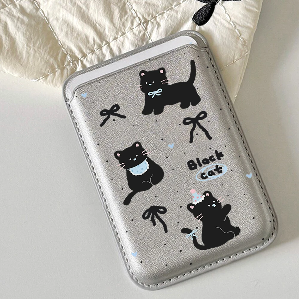 Niedliche schwarze Katzen-Leder-Kartenhülle mit Magnetverschluss, geeignet für alle iPhones, kompatibel mit MagSafe, Kartenhalter für die Rückseite des Telefons. – Detail 6