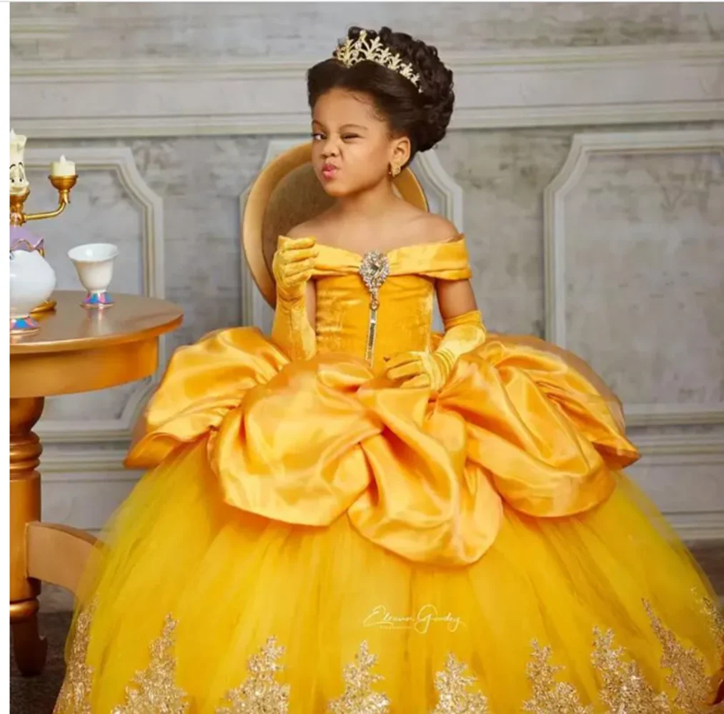 Vestidos de fiesta amarillos elegantes, vestido de niña de flores, princesa pequeña para fiesta de boda, vestidos de primera comunión, vestidos de cumpleaños para niños