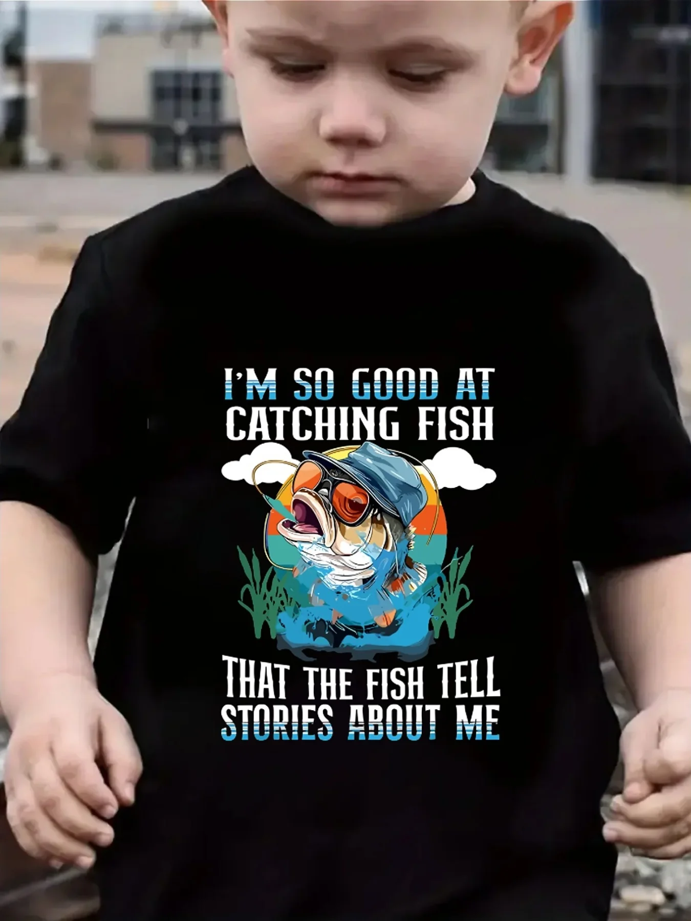 Cute Fishing Bass Fish Graphic Print Family Matching T Shirt Boys Girl Tee Parent Child Casual Top Mom Dad Kid Summer Daily Wear